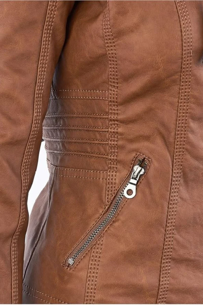 Eva Wetterfeste Damen-Lederjacke mit Kapuze | Khaki