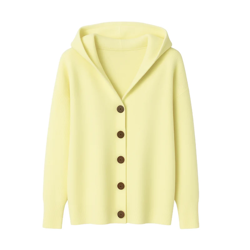 Elise Elegante Strickjacke mit Kapuze | Gelb