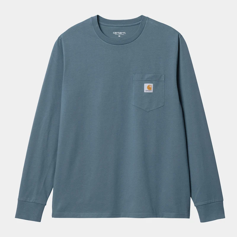 Carhartt WIP Herren-T-Shirt mit langen Ärmeln und Taschen – Sturmblau