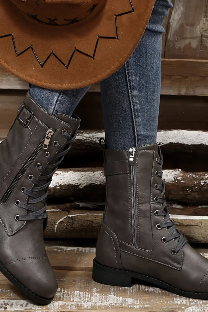 Miya Lederstiefel mit Reißverschluss | Grau