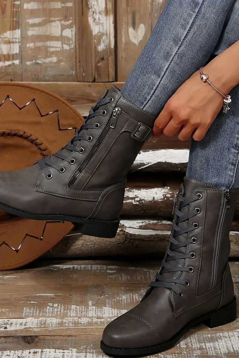 Miya Lederstiefel mit Reißverschluss | Grau