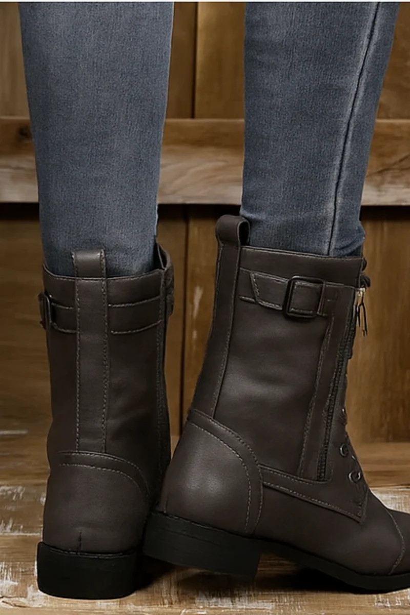 Miya Lederstiefel mit Reißverschluss | Grau