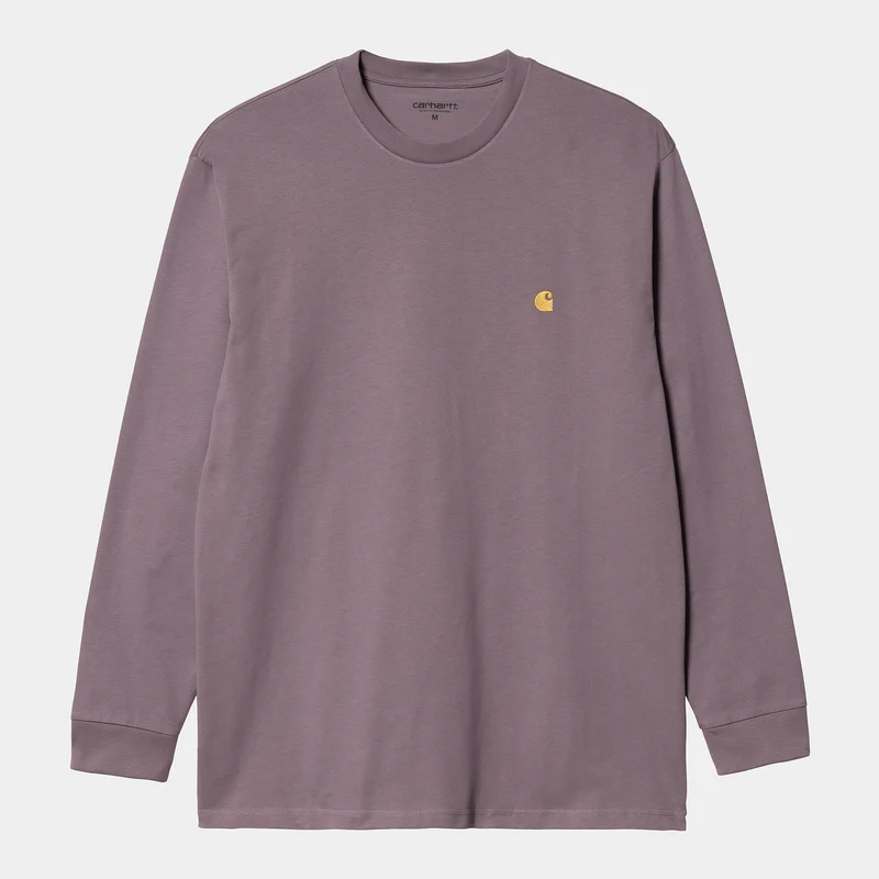 Carhartt WIP Herren Chase Langarm-T-Shirt – Misty Thistle / Gold