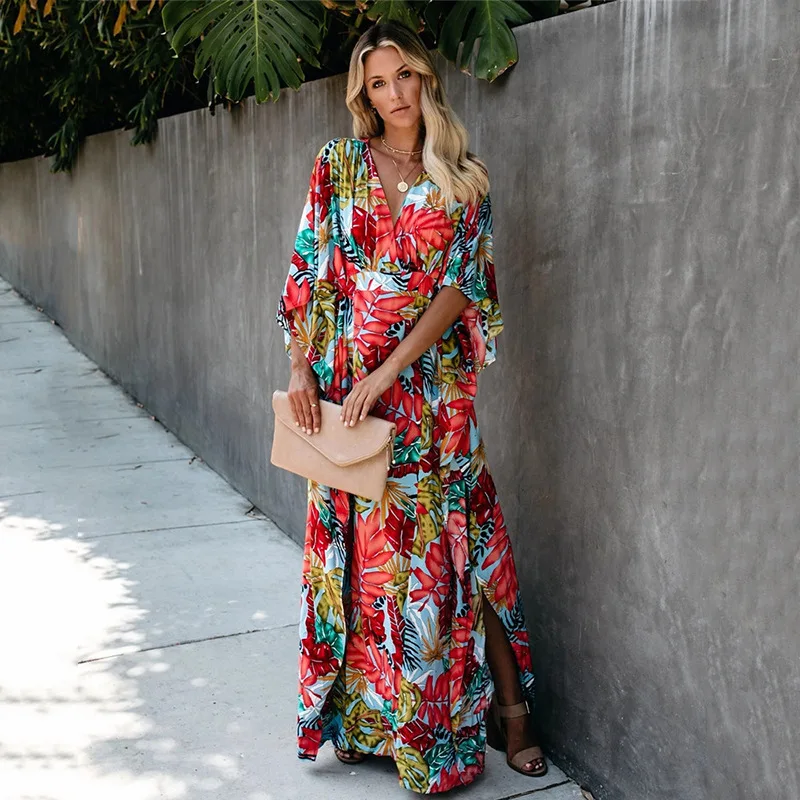 LunaBloom Plus Size Kimono Wickel Maxikleid