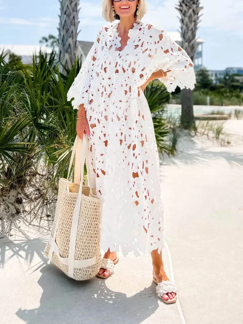 Strand-Midikleid mit Spitzen-Überwurf