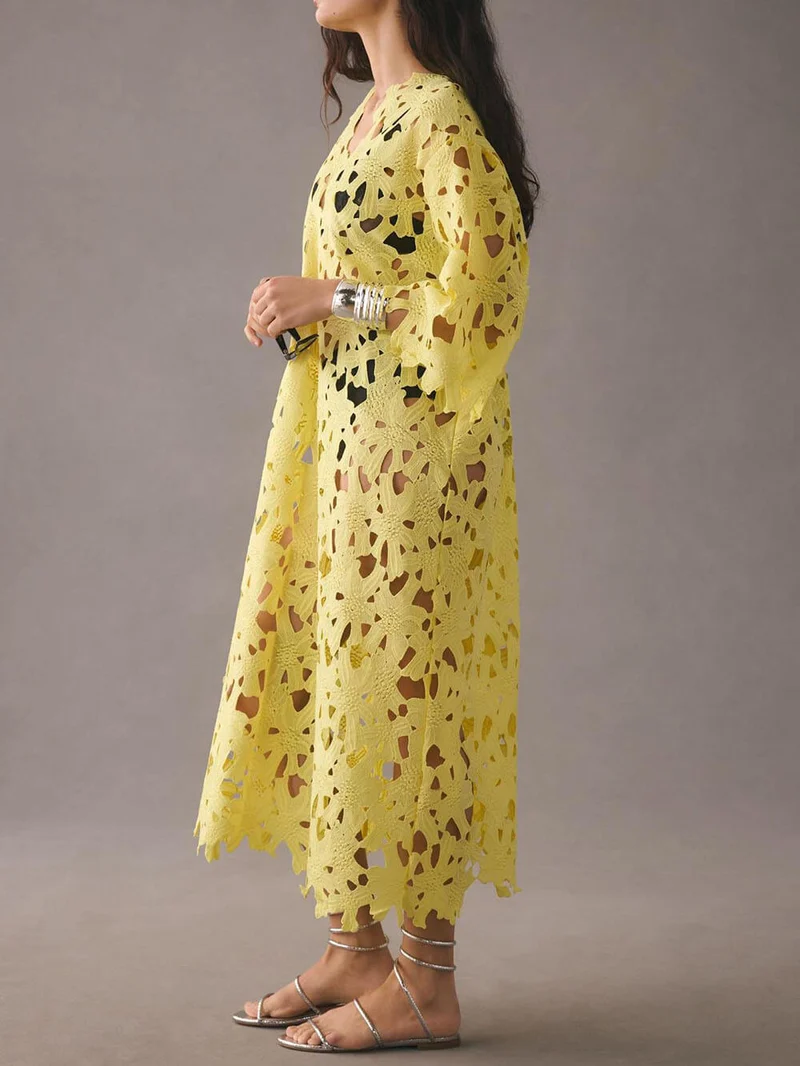 Strand-Midikleid mit Spitzen-Überwurf
