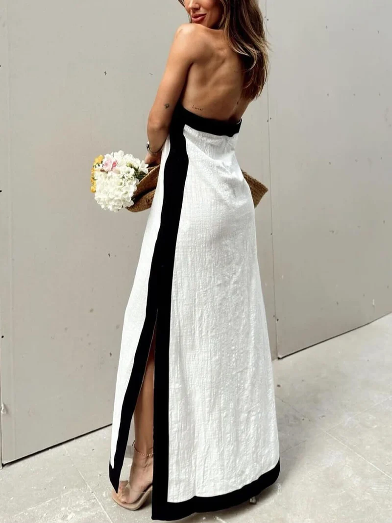 Halterneck Maxikleid mit Schlitz und Colorblock-Design