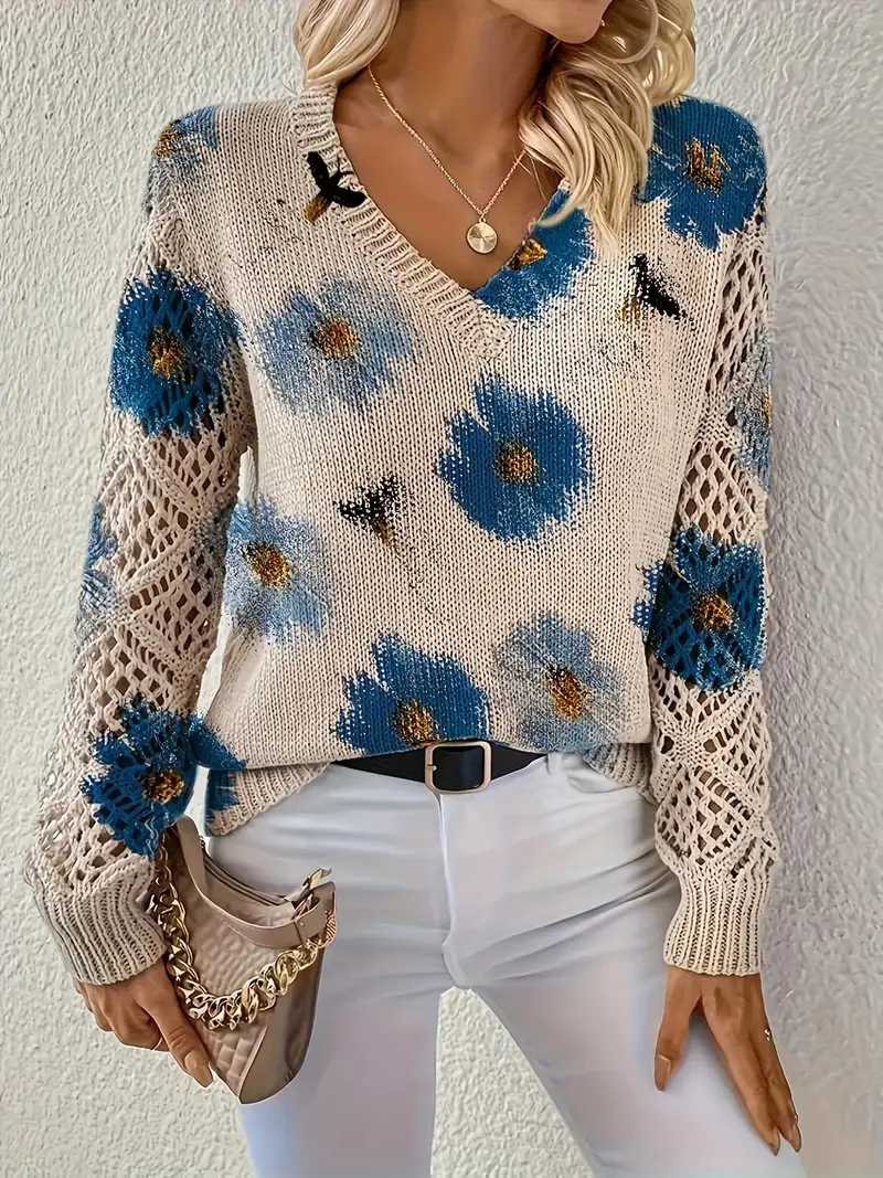 Rayuela Eleganter Pullover mit Blumendessin | Blau