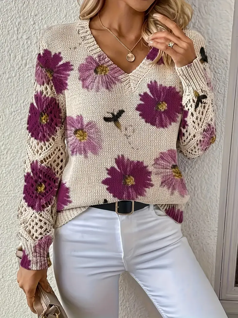 Rayuela Eleganter Pullover mit Blumendessin | Lila
