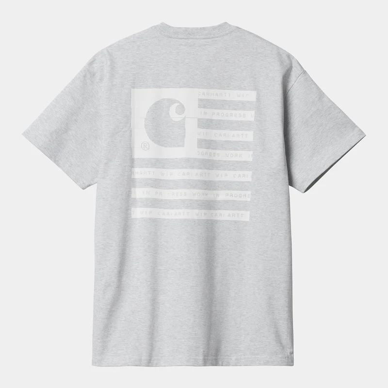 Carhartt WIP Kurzärmliges Herren-T-Shirt mit Label-Staatsflagge – Ash Heather