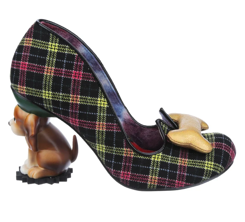 Irregular Choice Womens 'Its All Pawsible' High Heel - Schwarz / Grau kariert