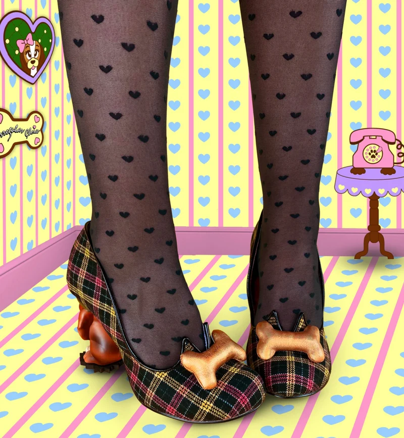 Irregular Choice Womens 'Its All Pawsible' High Heel - Schwarz / Grau kariert