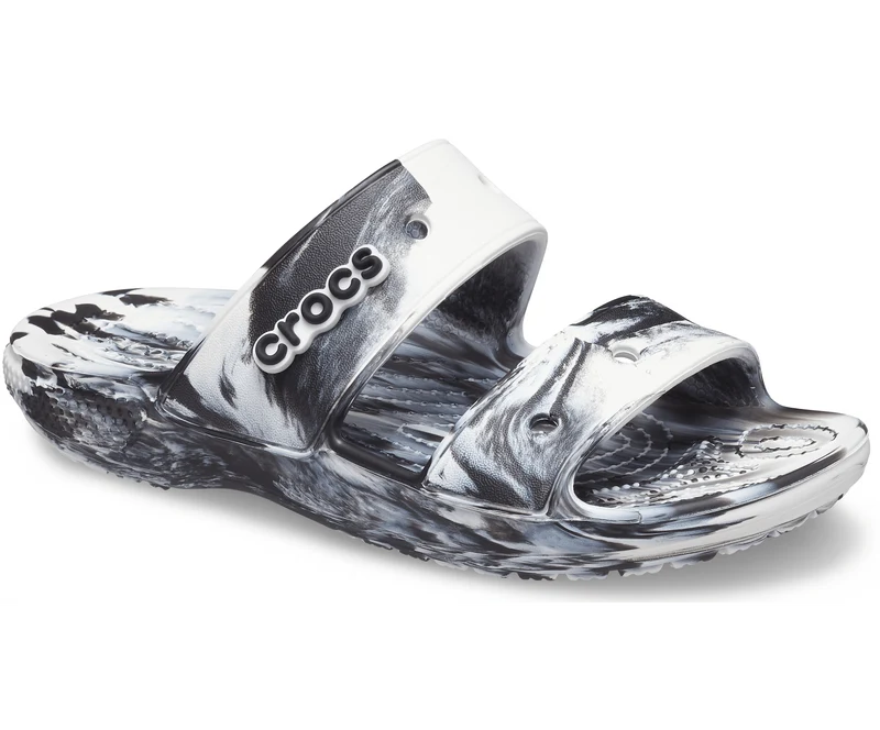 Crocs Klassische, marmorierte Unisex-Sandale – Schwarz