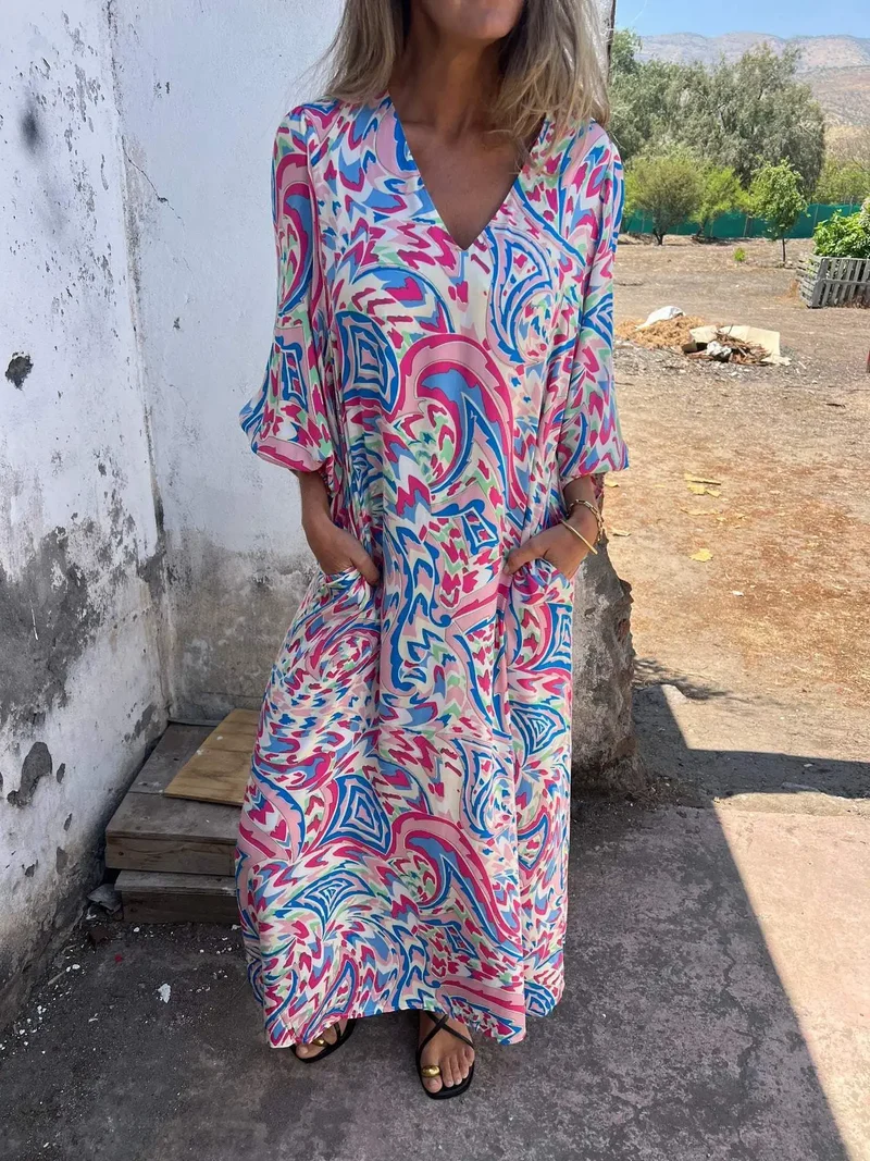 Solstice Bloom Boho Maxikleid mit Taschen