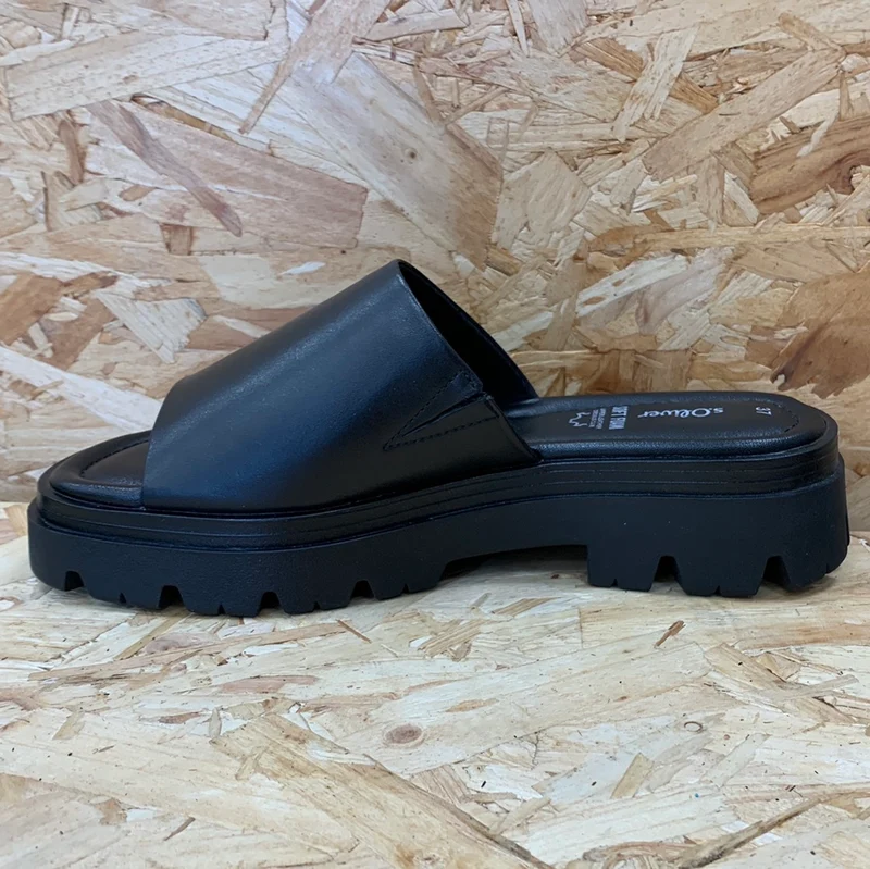 S. Oliver Damen Slip-On-Ledersandale – Schwarz