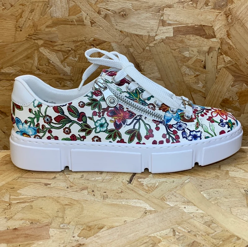 Rieker Modische Damen-Sneaker mit Blumenmuster – Weiß