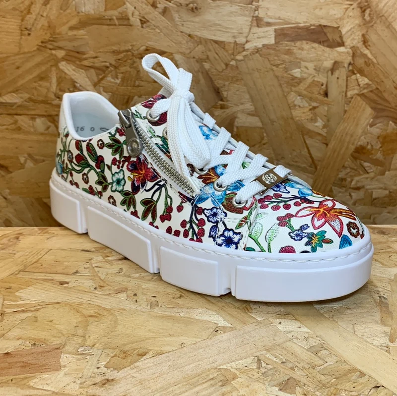 Rieker Modische Damen-Sneaker mit Blumenmuster – Weiß