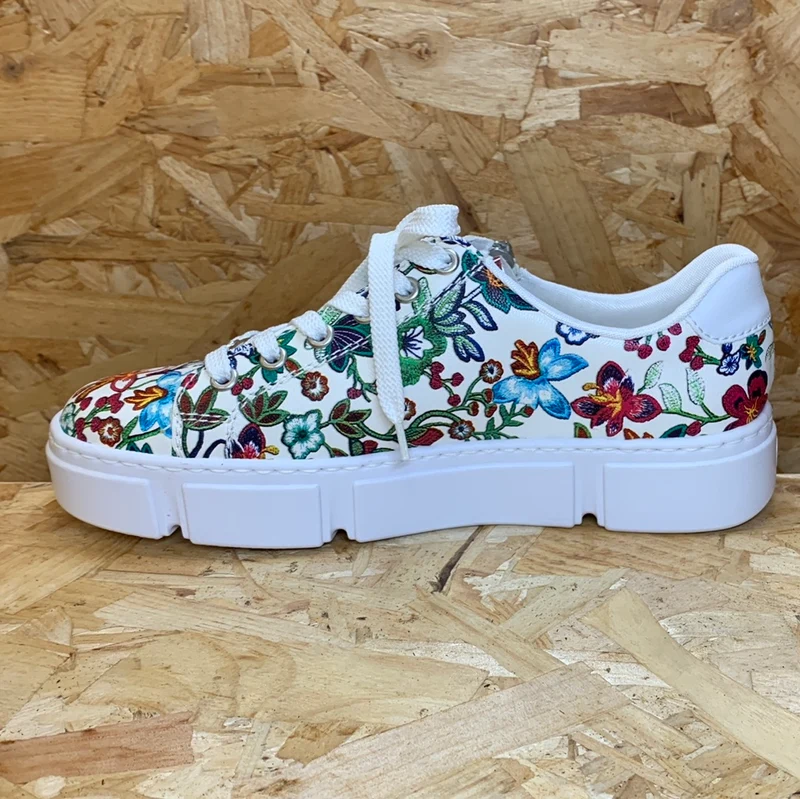 Rieker Modische Damen-Sneaker mit Blumenmuster – Weiß