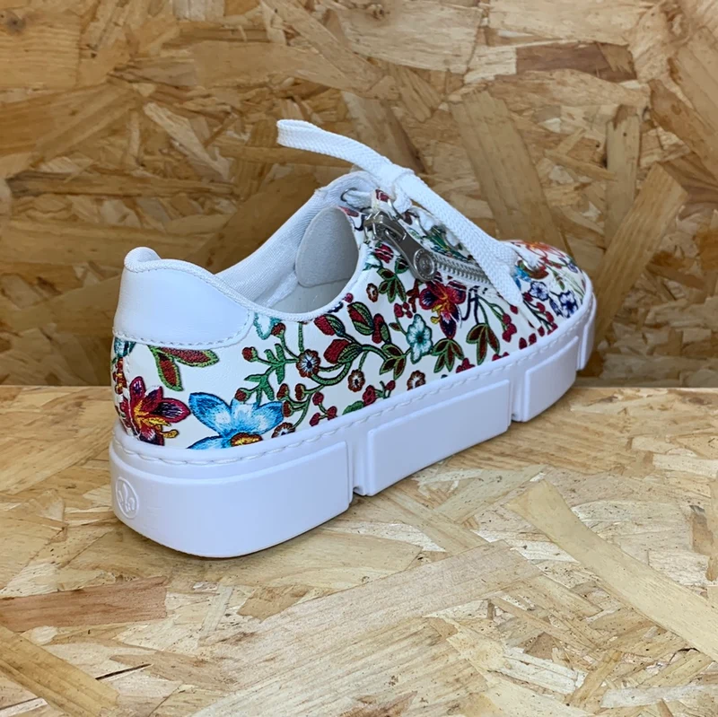 Rieker Modische Damen-Sneaker mit Blumenmuster – Weiß