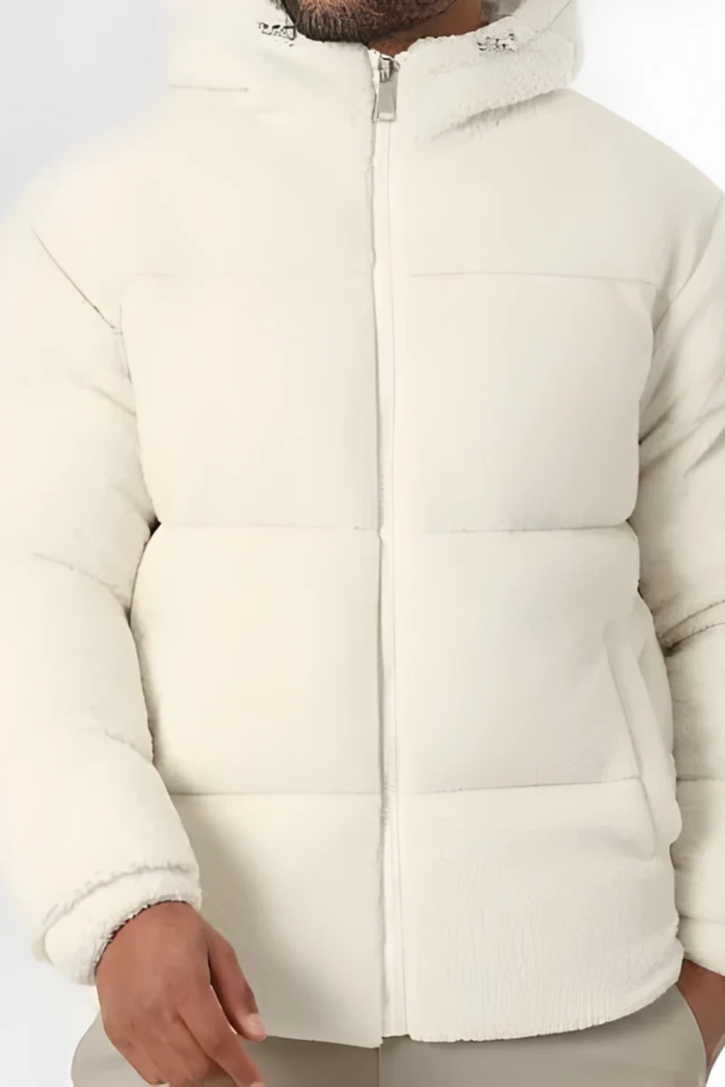 Kareem | Doudoune Sherpa Kapuzenjacke Beige Clair