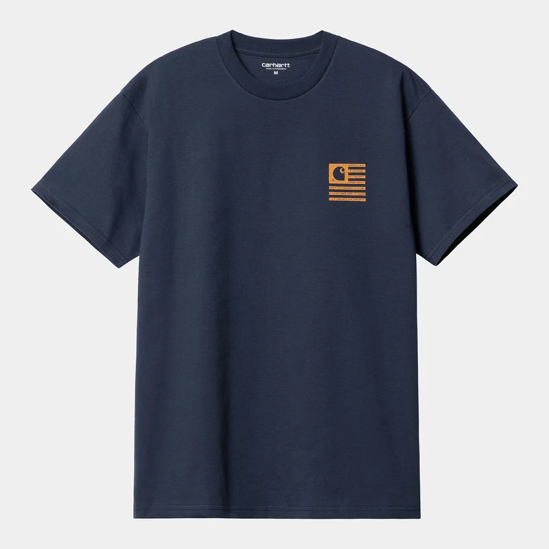 Carhartt WIP Kurzärmliges Herren-Label-T-Shirt mit Staatsflagge – Enzian