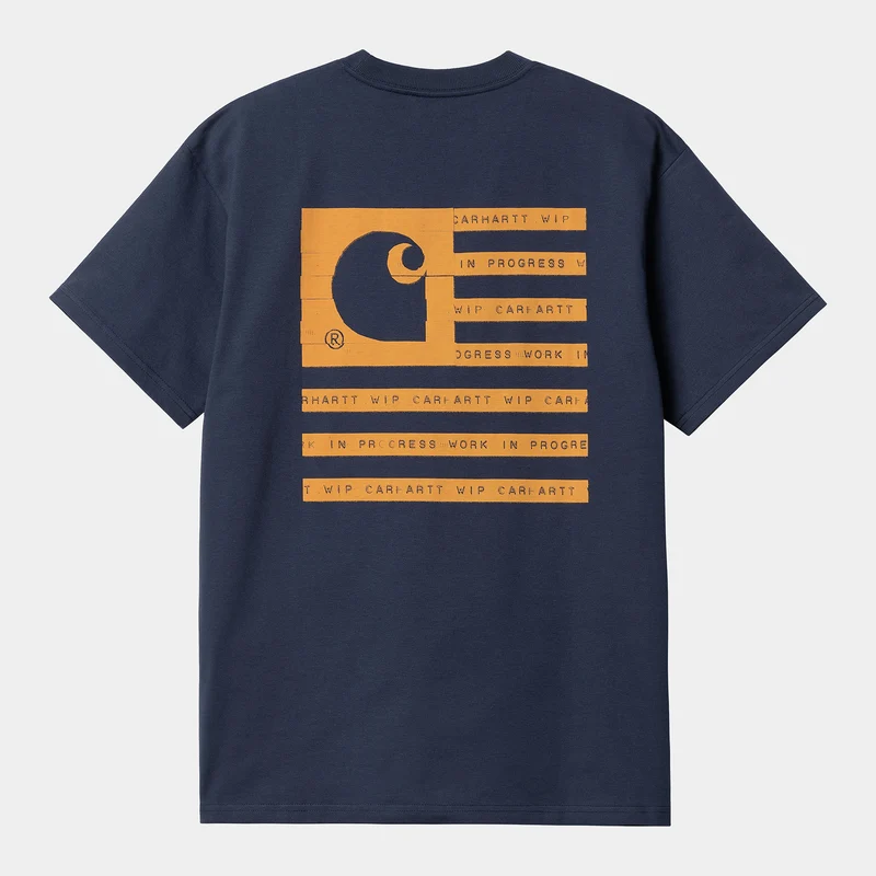 Carhartt WIP Kurzärmliges Herren-Label-T-Shirt mit Staatsflagge – Enzian