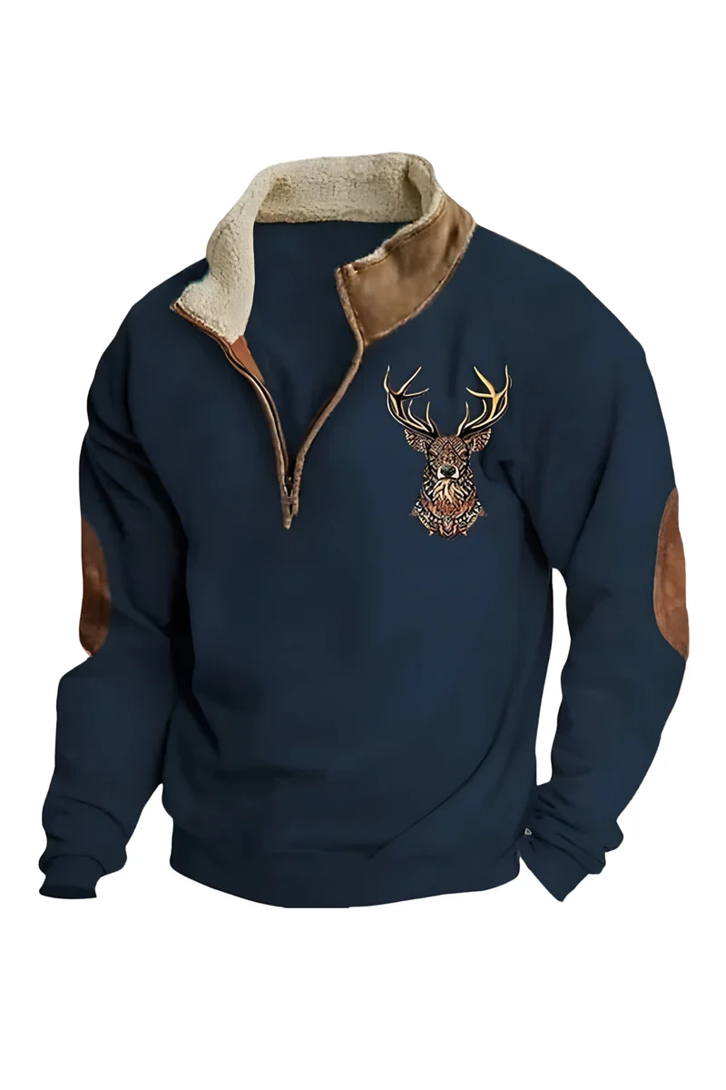 Kristoff Strickpullover mit Hirschdetail | Blau