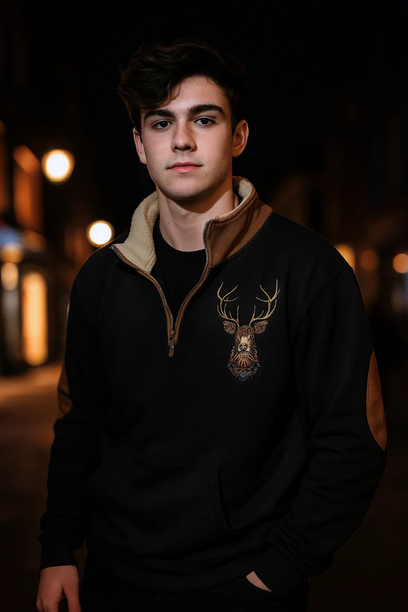 Kristoff Strickpullover mit Hirschdetail | Schwarz