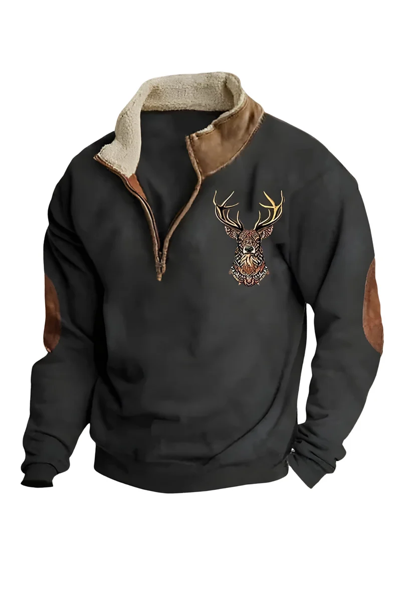 Kristoff Strickpullover mit Hirschdetail | Schwarz