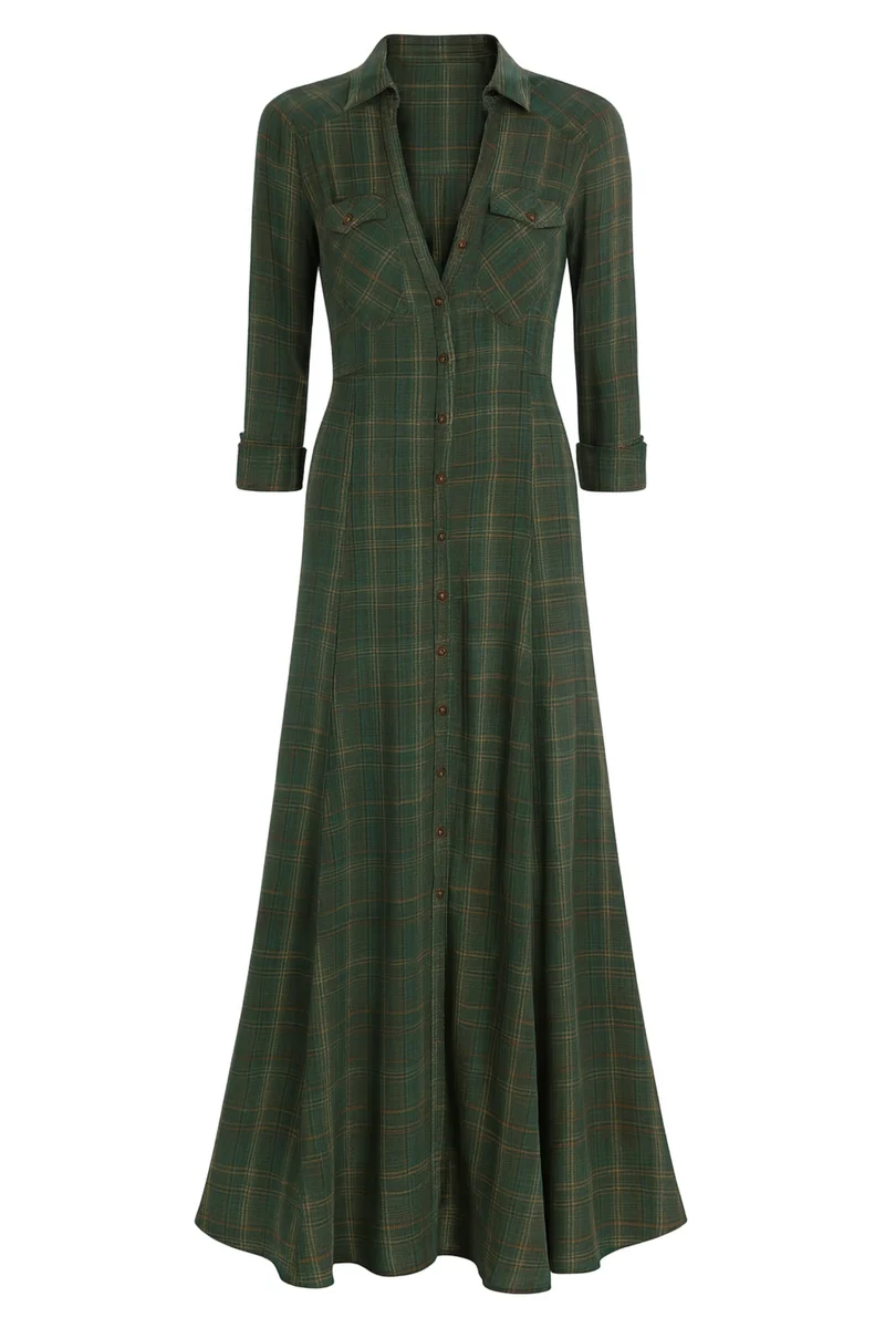 Solene | Karierte Maxi-Hemdkleid