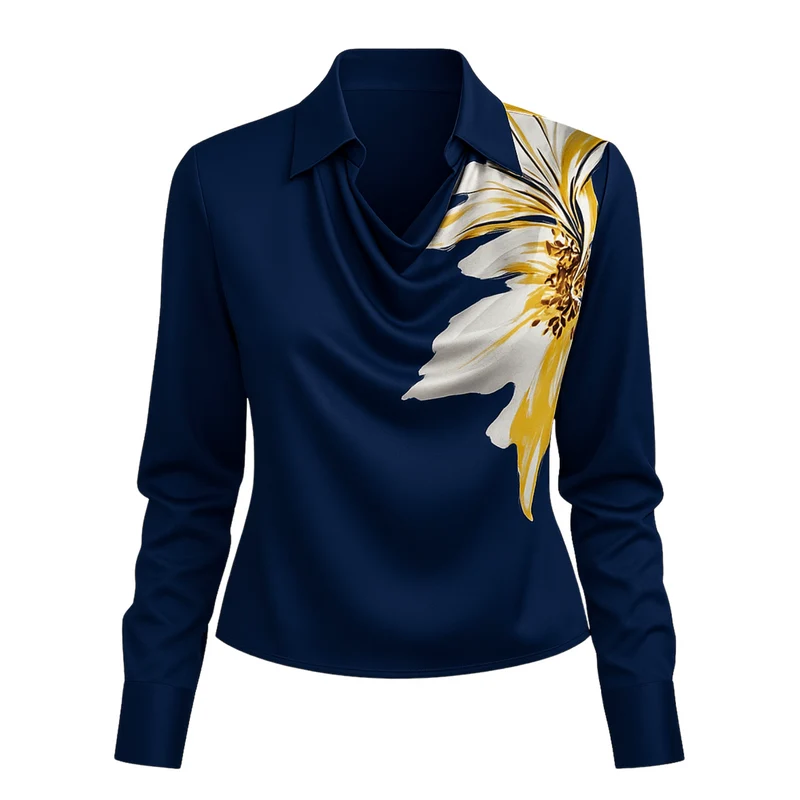 Lynn Elegante Bluse | Blau mit Blumenmuster