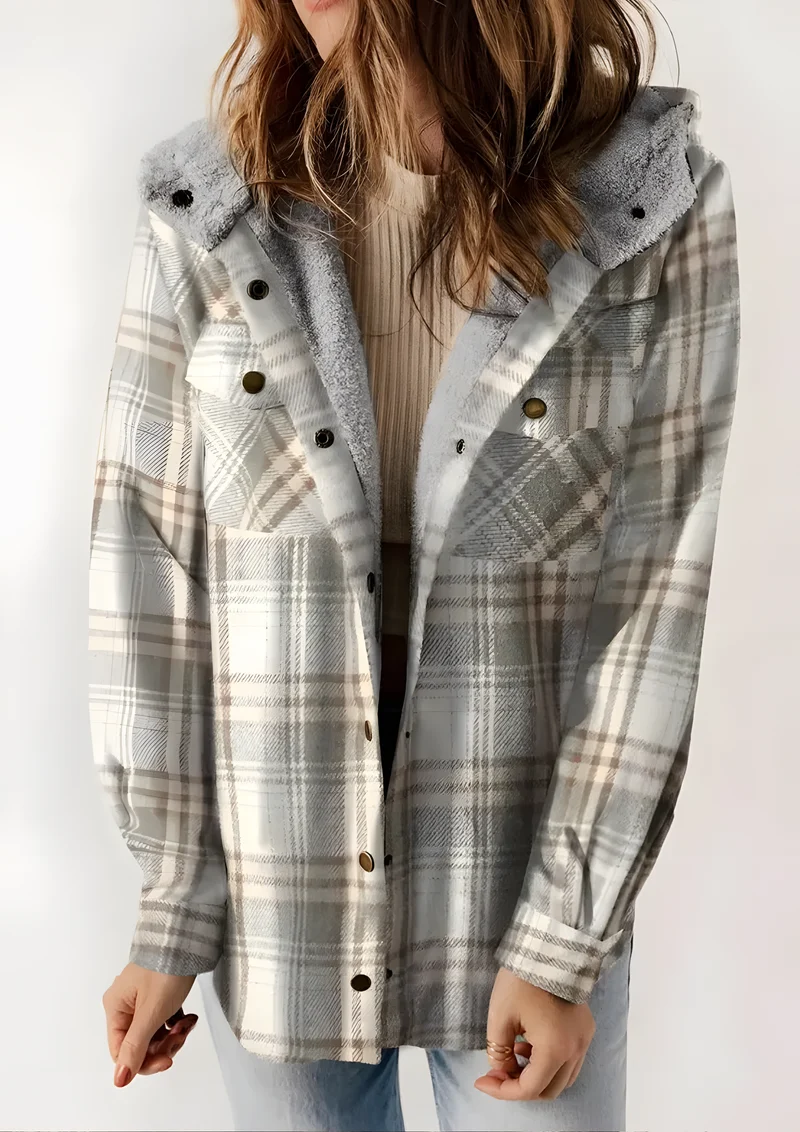 Yseldis Kariert gefütterte Fleece-Jacke | Weiß