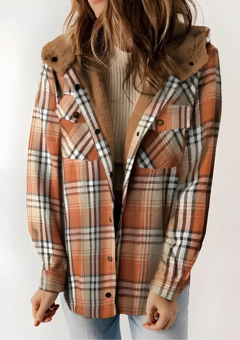 Yseldis Kariert gefütterte Fleece-Jacke | Orange