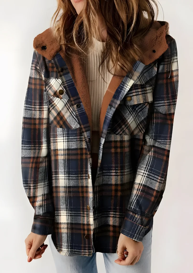 Yseldis Kariert gefütterte Fleece-Jacke | Blau
