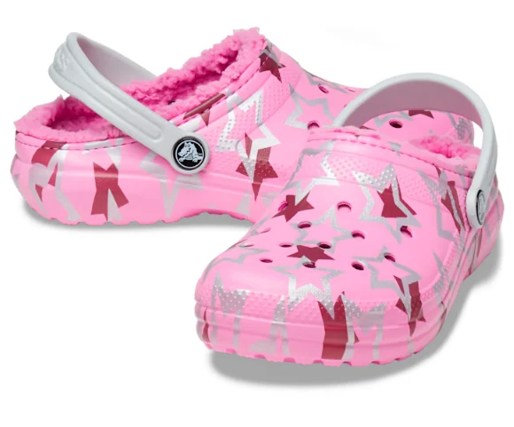 Crocs Klassisch gefütterter Disco-Party-Clog für Kinder – Taffy Pink