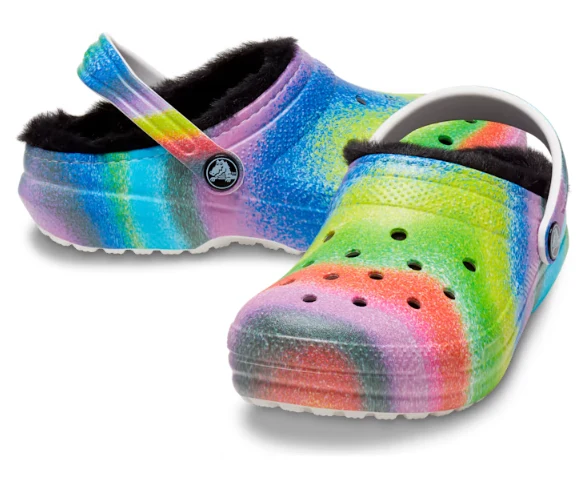 Crocs Klassischer, gefütterter Spray-Dye-Clog für Kinder – Weiß