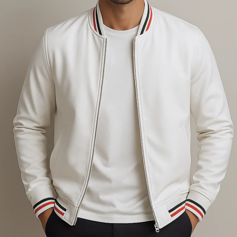 Maelisio Eleganter Bomber-Blouson mit Streifen | Weiß