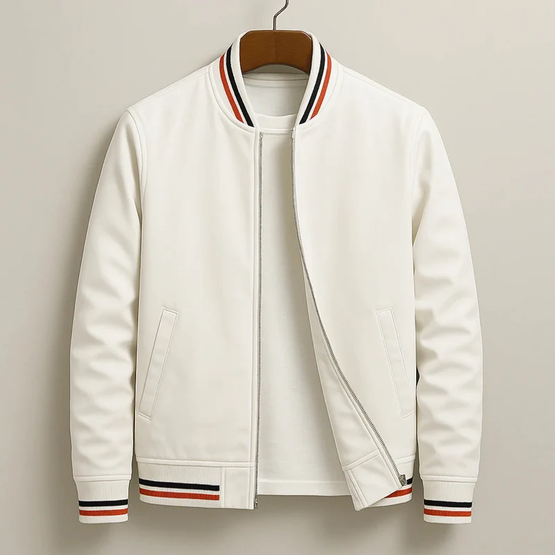 Maelisio Eleganter Bomber-Blouson mit Streifen | Weiß