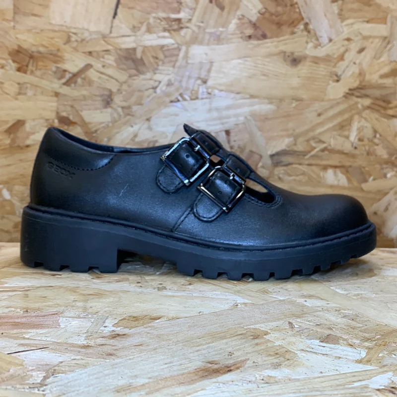 Geox Kinder Casey D Schulschuh aus Glattleder – Schwarz