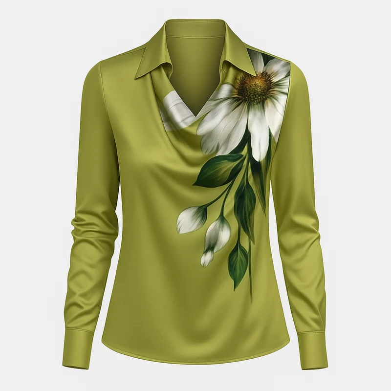 Lynn Elegante Bluse | Grün mit Blumenmuster