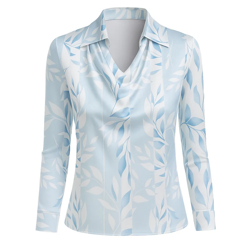 Lynn Elegante Bluse | Hellblau mit Blattmuster