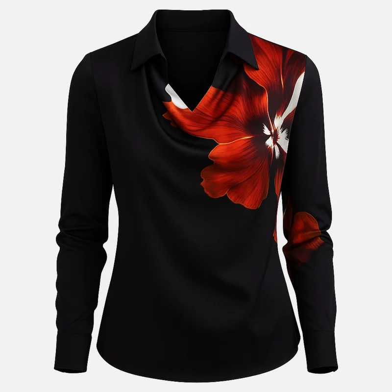 Lynn Elegante Bluse | Rot mit Blumenmuster