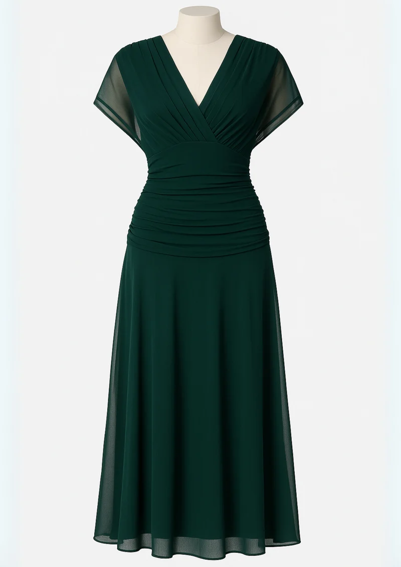 Aure Maxikleid mit Fantasie-Blumenmuster und V-Ausschnitt | Grün