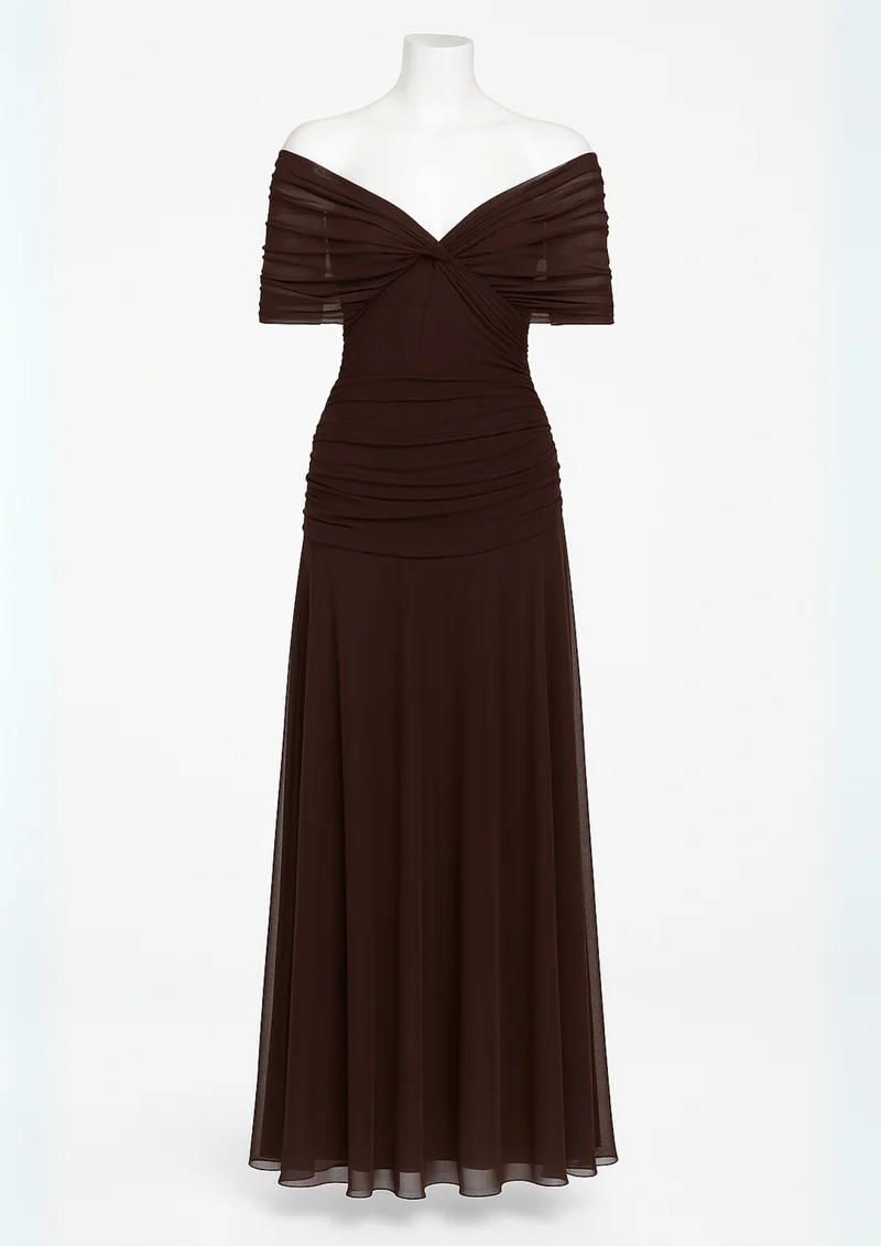 Aure Maxikleid mit Fantasie-Blumenmuster und V-Ausschnitt | Schokolade