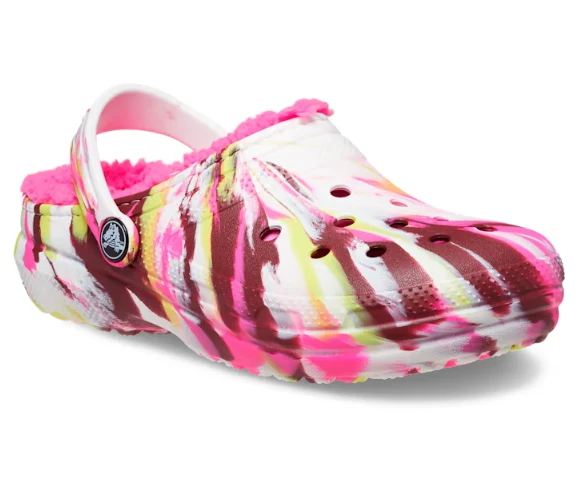 Crocs Klassisch gefütterter marmorierter Kinder-Clog – Electric Pink