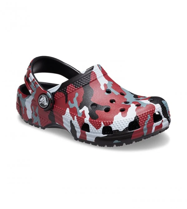 Crocs Klassischer Camo-Clog für Kinder – Schwarz / Rot