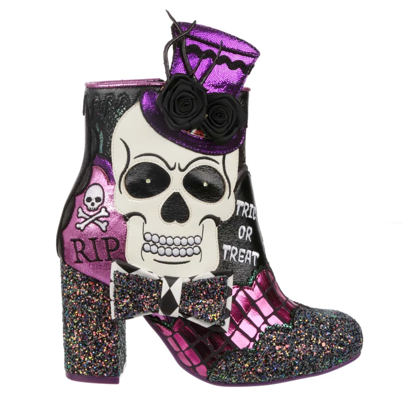 Irregular Choice Damen-Stiefelette „Dance of the Dead“ mit Absatz – Lila