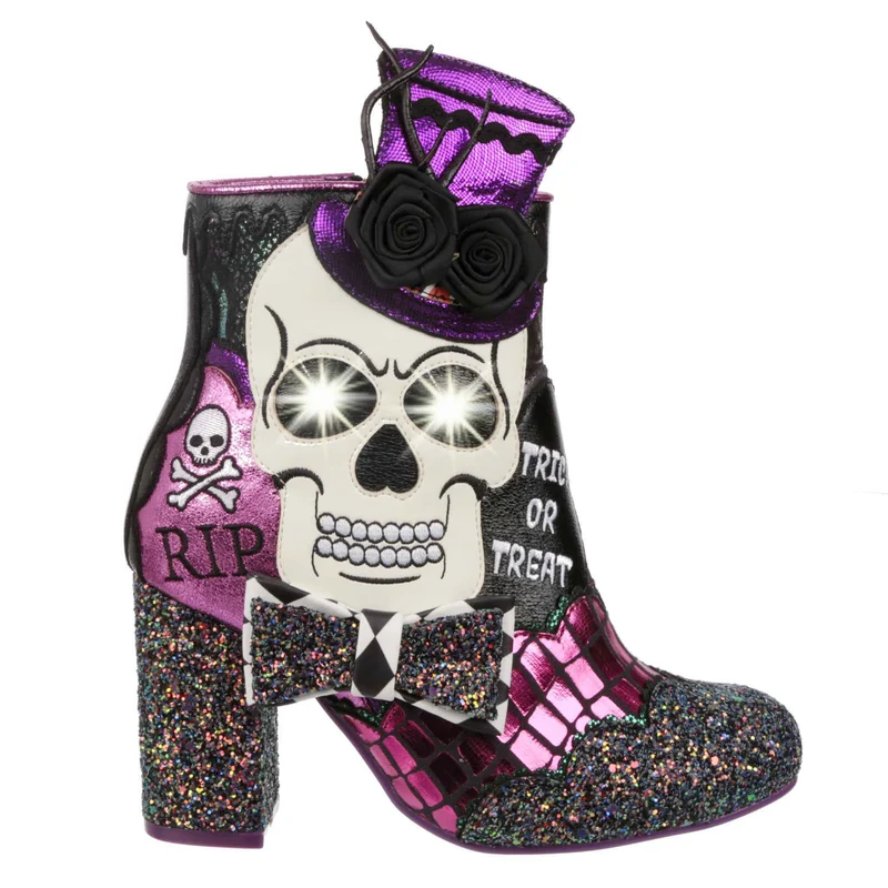 Irregular Choice Damen-Stiefelette „Dance of the Dead“ mit Absatz – Lila