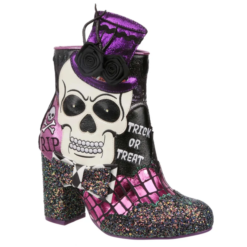 Irregular Choice Damen-Stiefelette „Dance of the Dead“ mit Absatz – Lila