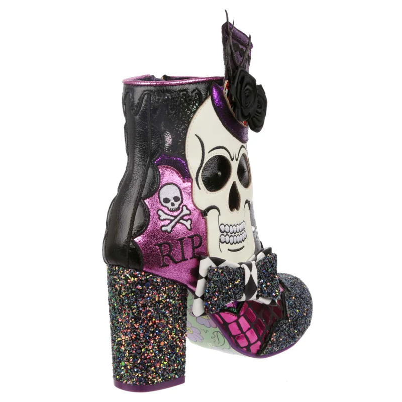Irregular Choice Damen-Stiefelette „Dance of the Dead“ mit Absatz – Lila